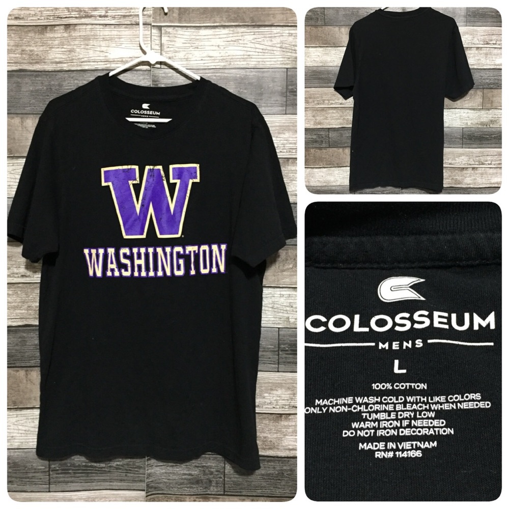 Colosseum Washington Huskies UW T Shirt Men’s L Black Crewneck Short Sleeve